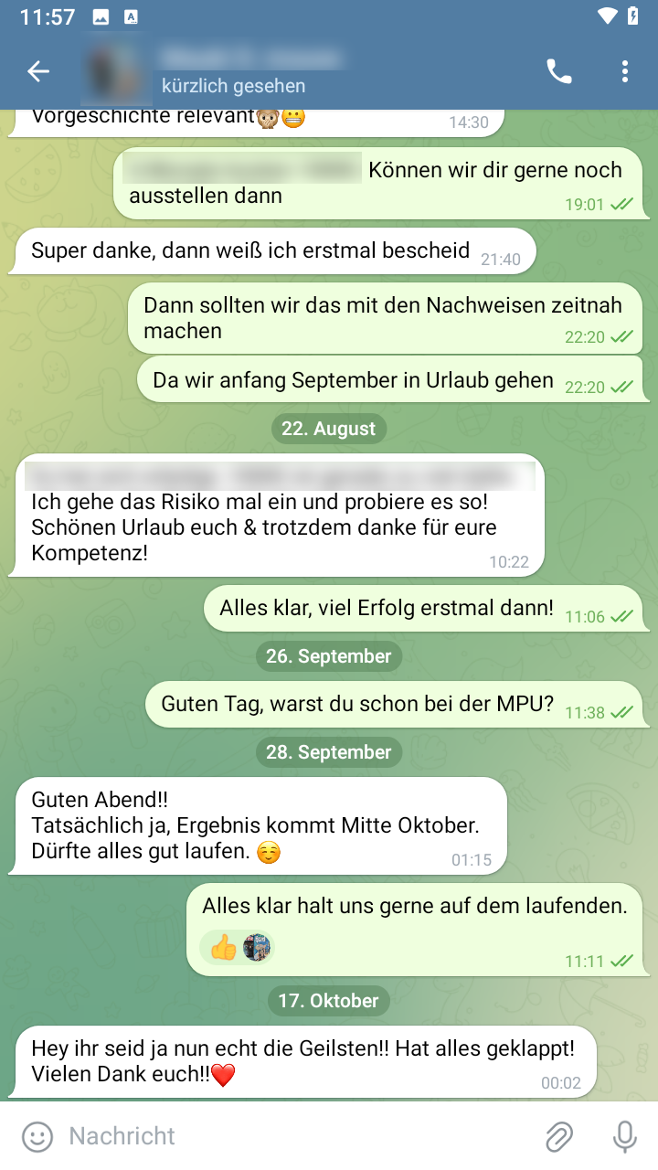 Klienten-Feedback aus unserem Telegram-Kanal